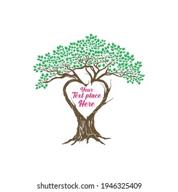 un árbol con ramas que forman un corazón, proporciona un lugar para insertar texto.