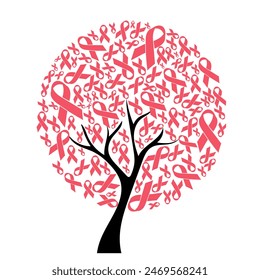 tree with breast cancer ribbon pink. Unique Identity Concept Art, Creative Illustration with pink ribbon, Nature and Identity Theme, Digital