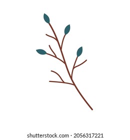 Tree brown branch fallen leaves. Vector editable element. Stylized almost bare branches. 