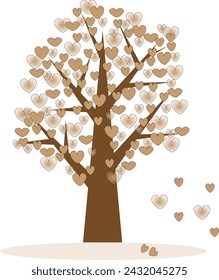 árbol con corazones marrones para los que aman en otoño 