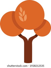 Tree with brown leaves in autumn, illustration, vector on white background.