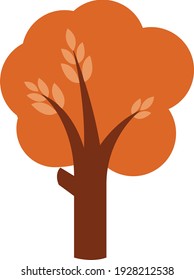 Tree with brown leaves, illustration, vector on white background.