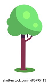 Tree with brown trunk and green leaves vector illustration isolated on white background. Exotic plant flat design cartoon style with branch