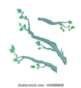 Tree brunches vector. Floral template in flat design. Illustration for nature concepts, trees compositions, pet shop advertising. Tree brunches with leaves in different positions isolated on white.