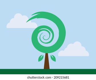 Tree with a brushed spiral design 