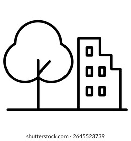 tree and building icon line icon on white background vector
Vector icon urbanism on white background