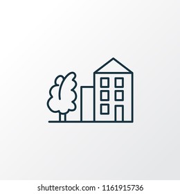 Tree with building icon line symbol. Premium quality isolated skyline element in trendy style.