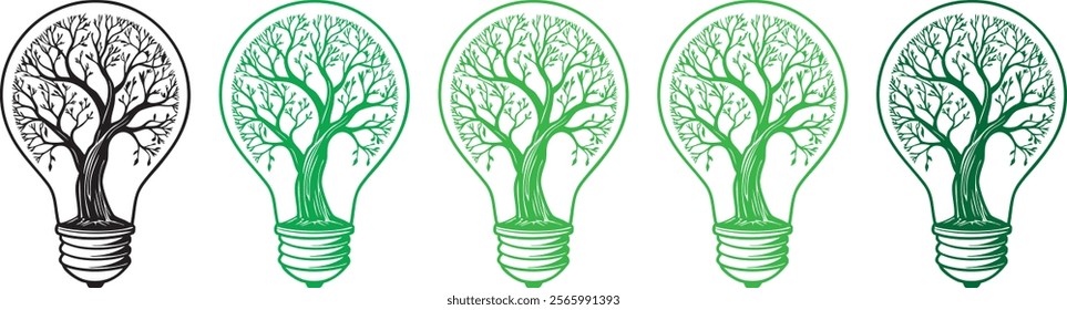 tree in bulb vector illustration, smart green life, energy, ecology, green energy, save earth concept