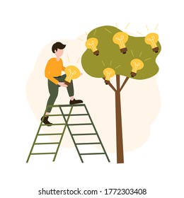  árbol con bombillas, metáfora del nacimiento de ideas creativas. búsqueda de soluciones nuevas, vector