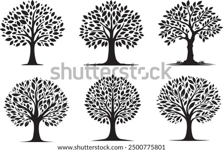 tree bundle silhouette set illustration