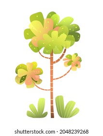 Tree and bush cute watercolor style cartoon for children design. Imaginary stylised trees and bushes, vector isolated clipart drawing.