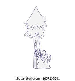 tree bush leaves foliage vegetation nature icon vector illustration line style