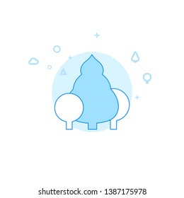 Tree with Bushes Flat Vector Icon. Wild Tree Illustration. Light Flat Style. Blue Monochrome Design. Editable Stroke. Adjust Line Weight.