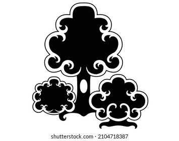 Tree and bushes, forest landscape - vector silhouette illustration for logo or pictogram. Plants for park or garden - linear silhouette sign or icon
