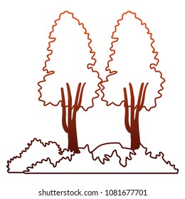 Tree with bushes and rocks on red lines