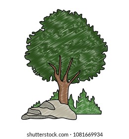 Tree with bushes and rocks scribble