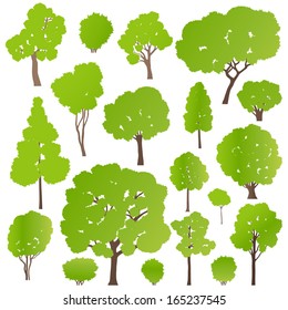 Tree and bushes set ecology vector background concept