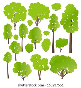 Tree and bushes set ecology vector background concept