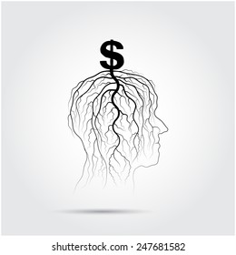 Tree of business shoot grow on human head symbol. Business and industrial idea concept. Vector illustration