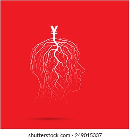 Tree of business shoot grow on human head symbol. Business and industrial idea concept. Vector illustration