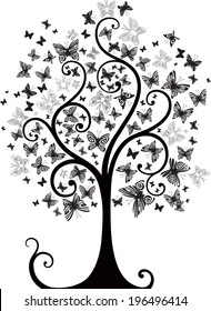 Tree with butterflies (black and white)