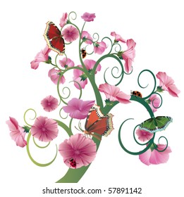 Tree with butterflies and dragonflies.