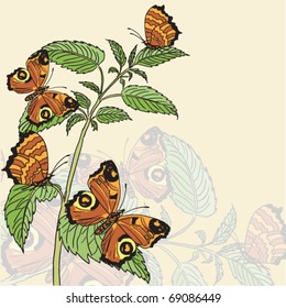 Tree with butterflies and dragonflies.