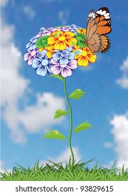 Tree with butterflies and dragonflies.