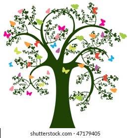 tree and butterfly on white background