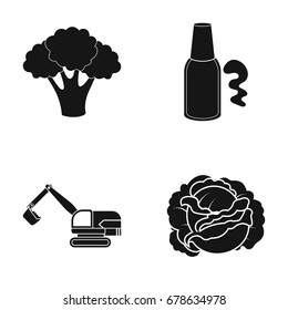 Tree, cabbage and other web icon in black style. shaker, excavator icons in set collection.