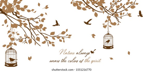 A tree with cage and birds - Vector