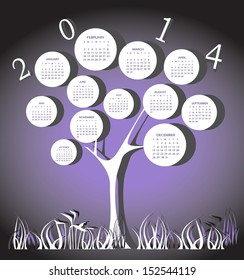 Tree calendar for 2014 year with circles