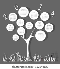 Tree calendar for 2014 year with circles