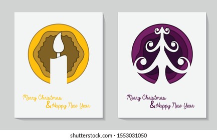 Tree And Candle Paper cut Poster background template vector illustration
