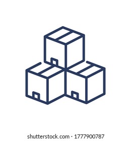 Tree cardboard boxes thin line icon. Cargo, parcel, export isolated outline sign. Delivery and shipping service concept. Vector illustration symbol element for web design and apps