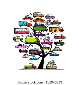 Tree with cars, transportation concept for your design