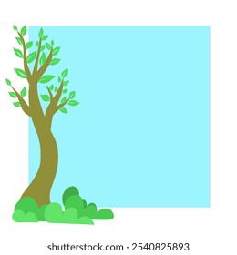 Tree cartoon border blue text box clipart vector illustration