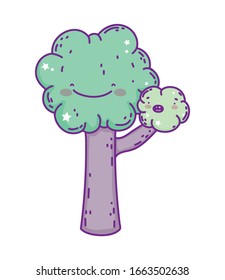 tree cartoon design, Kawaii expression cute character funny and emoticon theme Vector illustration