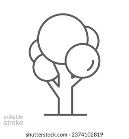 Tree cartoon icon. Simple outline style. Oval leaf, grove, nature, forest concept. Thin line symbol. Vector illustration isolated. Editable stroke.