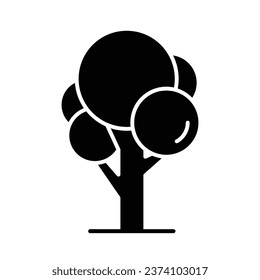 Tree cartoon icon. Simple solid style. Oval leaf, grove, nature, forest concept. Silhouette, glyph symbol. Vector illustration isolated.