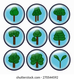 tree cartoon icons set