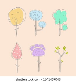 tree cartoon illustration 6 pack design 