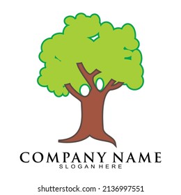 Logo del vector de ilustración de dibujos animados de árbol