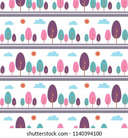 Tree cartoon style background Seamless  Vector illustration esp 10 pattern texture for textile