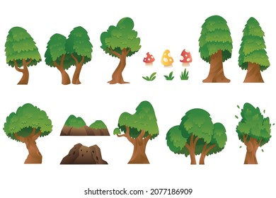 Tree Cartoon Style Colection Set Illustration