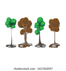 Tree Cartoon Style Collection Set Vector