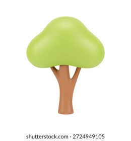 Árvore em estilo de desenho animado, design de jogos ou decoração de ambiente de paisagem. Ícone 3d isolado do vetor, sinal da natureza, jardim da botânica ou jardim. Floresta ou parque primaveril, vegetação de cenários simples