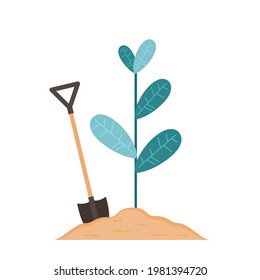 Tree cartoon vector. tree and shovel vector.