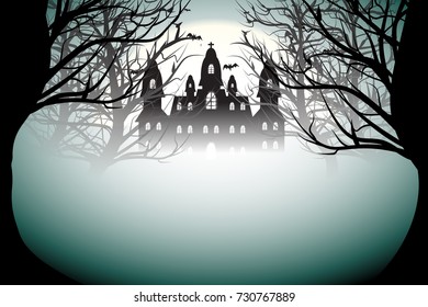 Tree and castle in darkness Halloween background