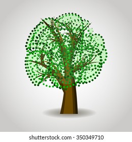 Tree casts a shadow, tree with leaves on white background, big tree